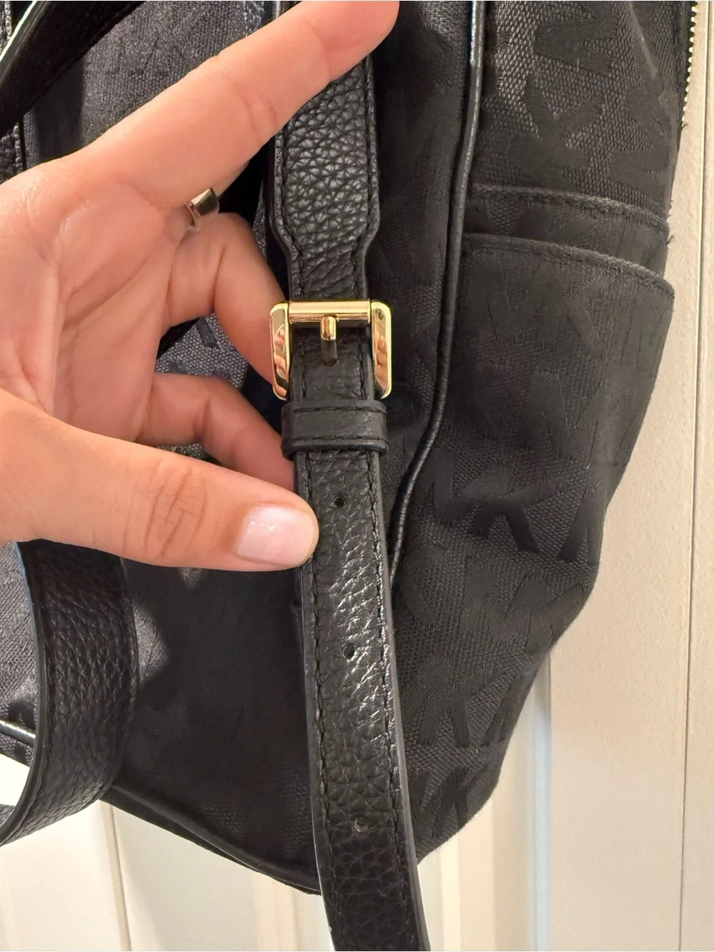 Michael Kors Black MK Monogram Backpack with Gold Plaque
